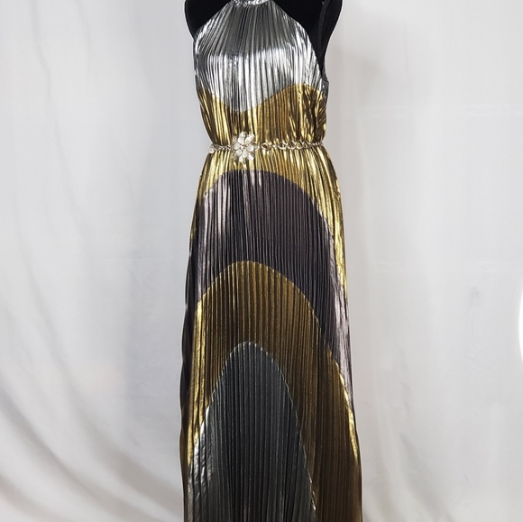BCBGMaxAzria Dresses & Skirts - BCBG MaxAzria Metallic colorblock pleated gown size Medium